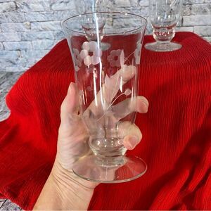 Vintage Etched Glass Cordial Cups Set of 3 Fluted Servingware